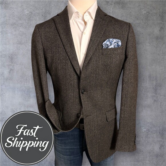 RALPH LAUREN Mens Blazer 42L Sport Coat 2-Button Jacket Brown 100% Wool Suits - Picture 1 of 13